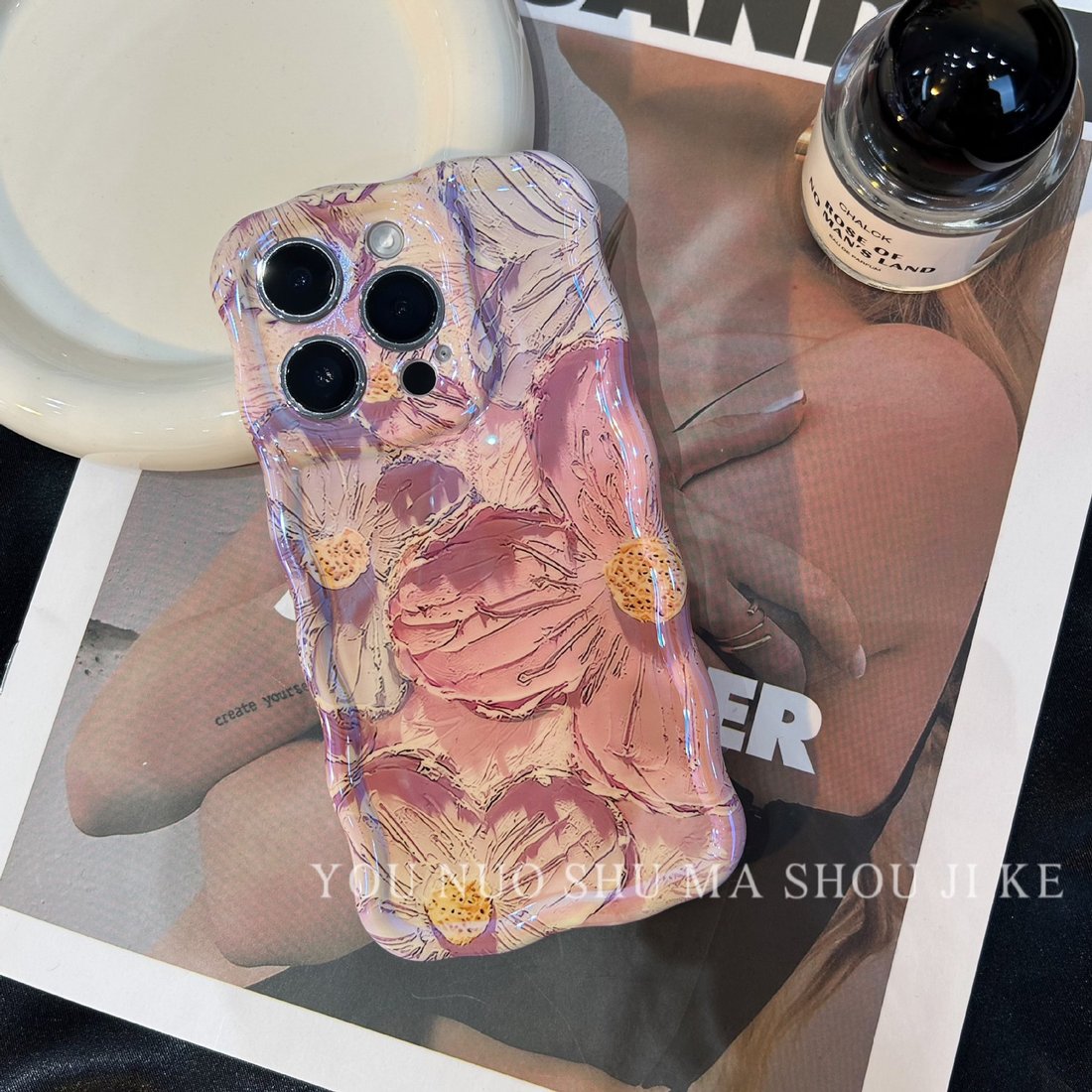 Kolorshade New listing - iPhone blue retro oil painting floral phone case