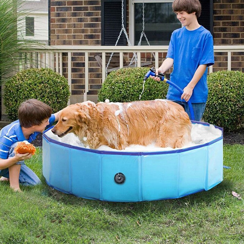 NEW Pop-Up Foldable Outdoor Dog Bath & Swimming Pool With Tear-Proof Lining & Side Drain