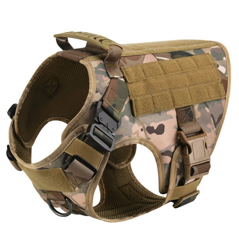 NEW Upgraded Heavy-Duty Tactical No-Pull Team K9 Dog Harness With Front & Back D-Rings, Quick-Release Metal-Buckles, Hook & Loop Panels, & Top Handle