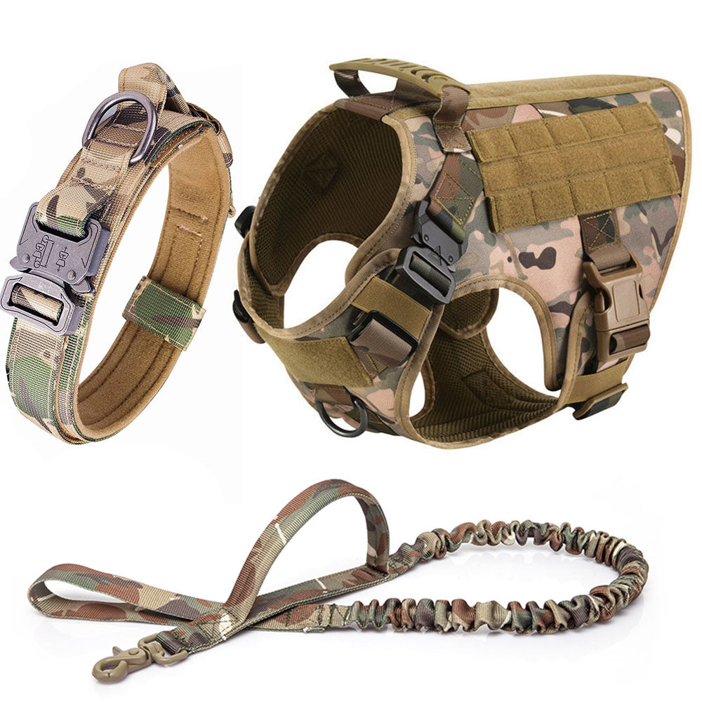 NEW Upgraded Heavy-Duty Tactical No-Pull Team K9 Dog Harness With Front & Back D-Rings, Quick-Release Metal-Buckles, Hook & Loop Panels, & Top Handle