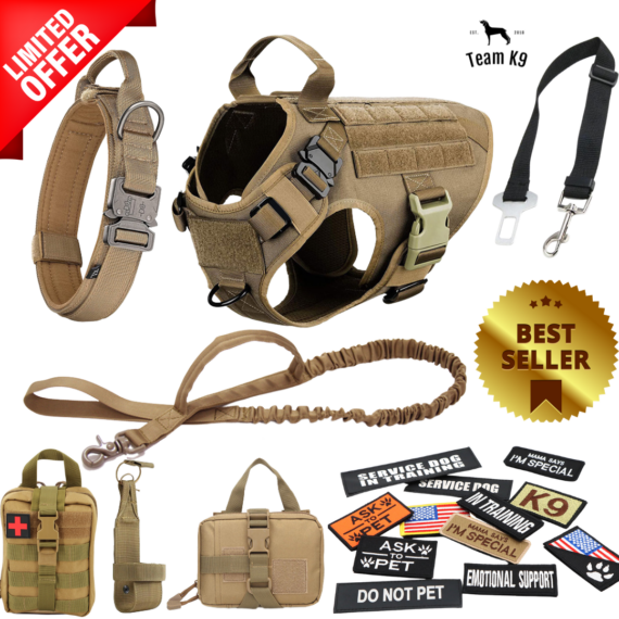 NEW Upgraded Heavy-Duty Tactical No-Pull Team K9 Dog Harness With Front ...