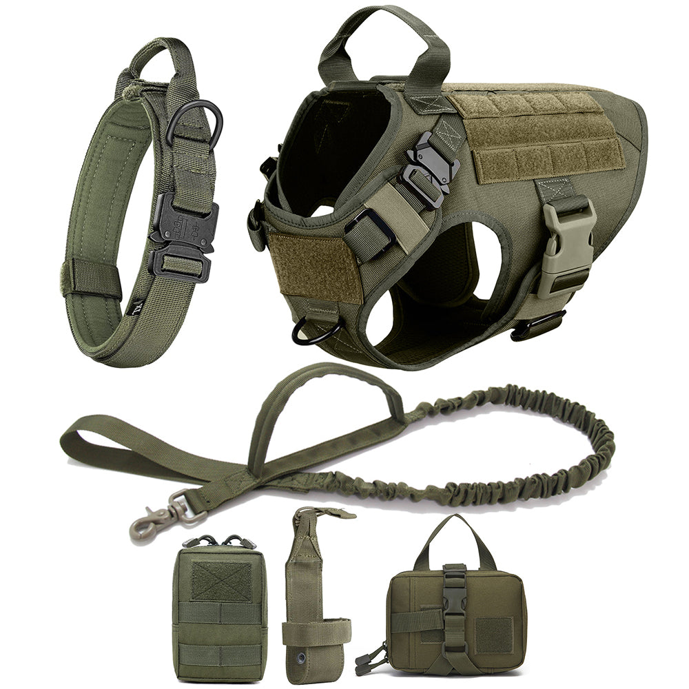 NEW Upgraded Heavy-Duty Tactical No-Pull Team K9 Dog Harness With Front & Back D-Rings, Quick-Release Metal-Buckles, Hook & Loop Panels, & Top Handle