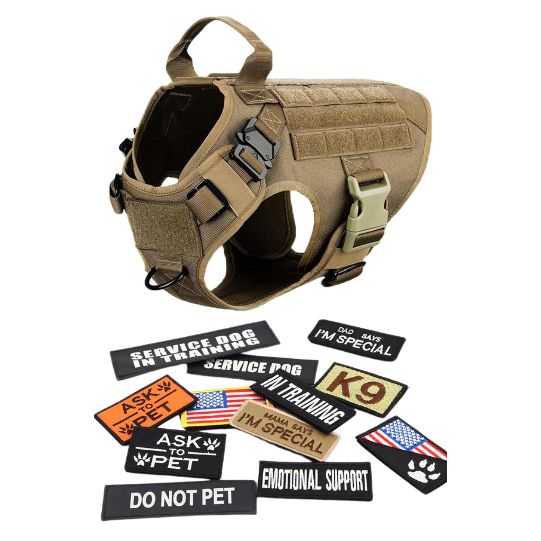 NEW Upgraded Heavy-Duty Tactical No-Pull Team K9 Dog Harness With Front & Back D-Rings, Quick-Release Metal-Buckles, Hook & Loop Panels, & Top Handle