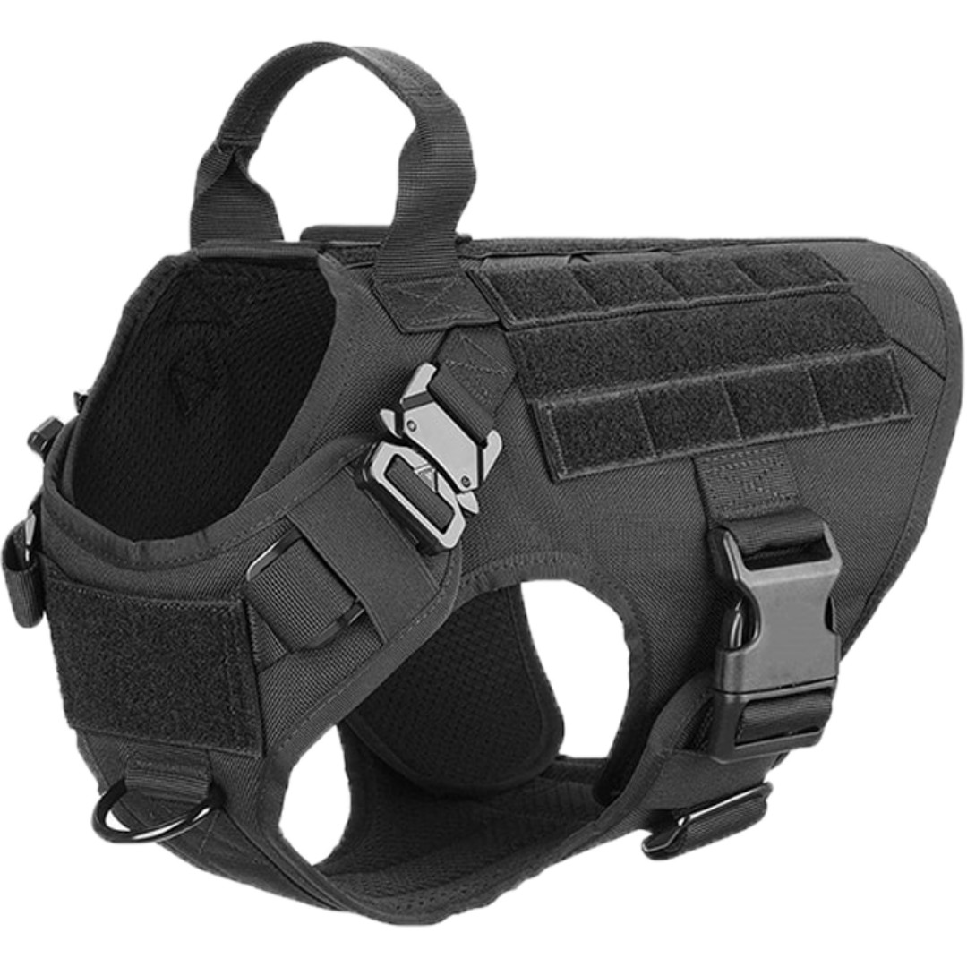 NEW Upgraded Heavy-Duty Tactical No-Pull Team K9 Dog Harness With Front & Back D-Rings, Quick-Release Metal-Buckles, Hook & Loop Panels, & Top Handle