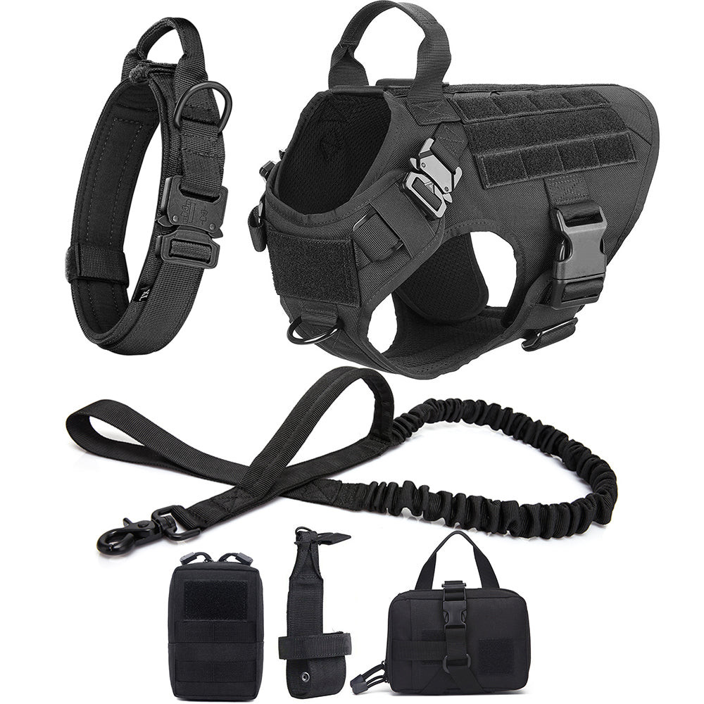 NEW Upgraded Heavy-Duty Tactical No-Pull Team K9 Dog Harness With Front & Back D-Rings, Quick-Release Metal-Buckles, Hook & Loop Panels, & Top Handle