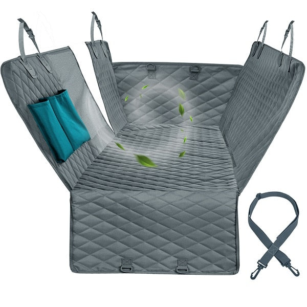 NEW Waterproof Non-Slip Car Seat Hammock Cover With Pockets, Side Flaps, Headrest Straps, Seat-Anchors, & Mesh Window (+FREE SAFETY BELT!)