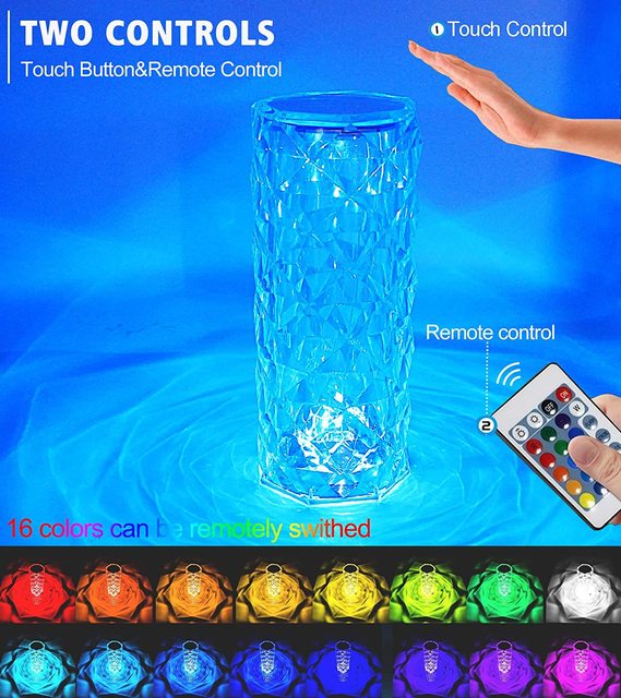 Rechargeable Crystal Table Lamp with Touch Control