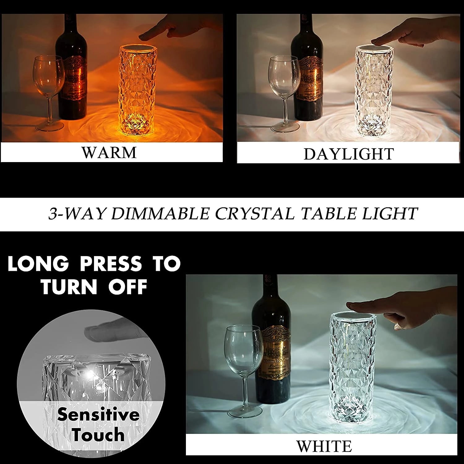 Rechargeable Crystal Table Lamp with Touch Control