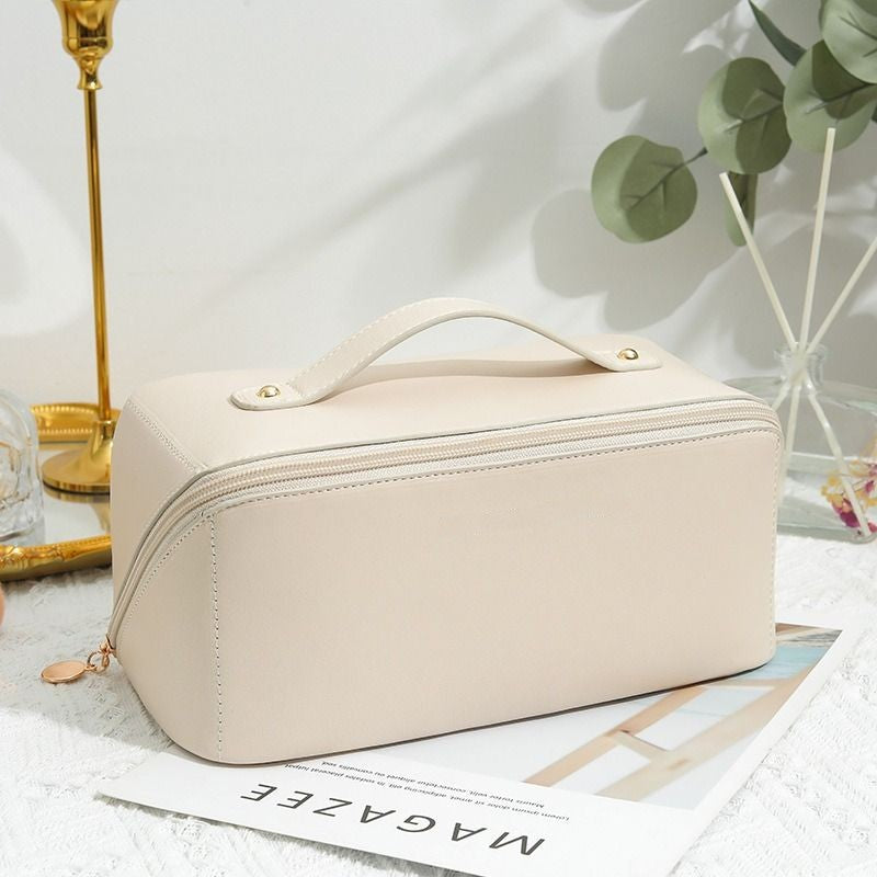 SALY EXPANDABLE LEATHER TRAVEL MAKEUP BAG