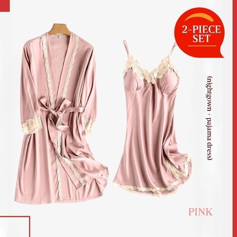 Soft Comfortable Ice Silk Lace Pajamas 2pcs/5pcs Set