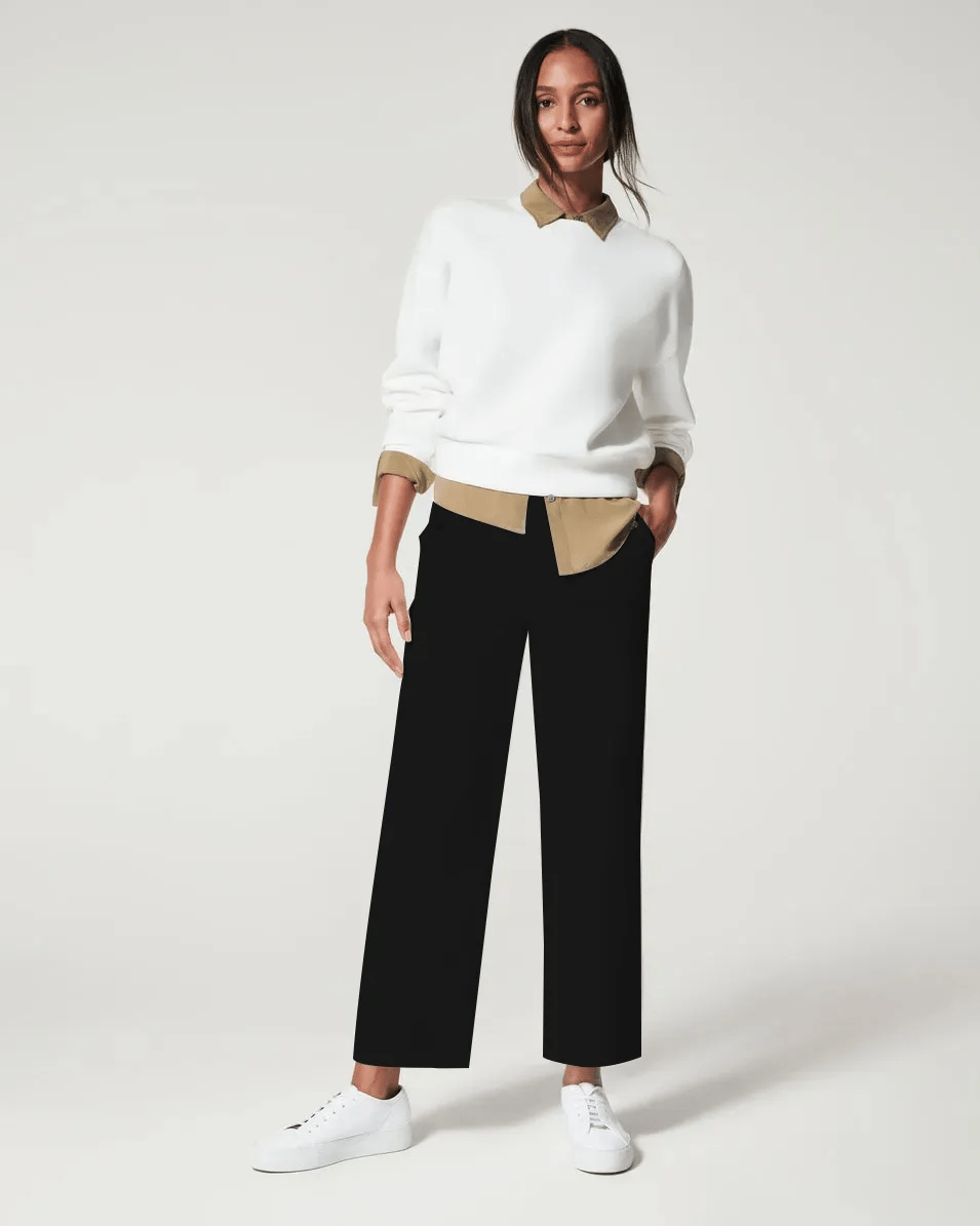 Stretch Twill Cropped Wide Leg Pants