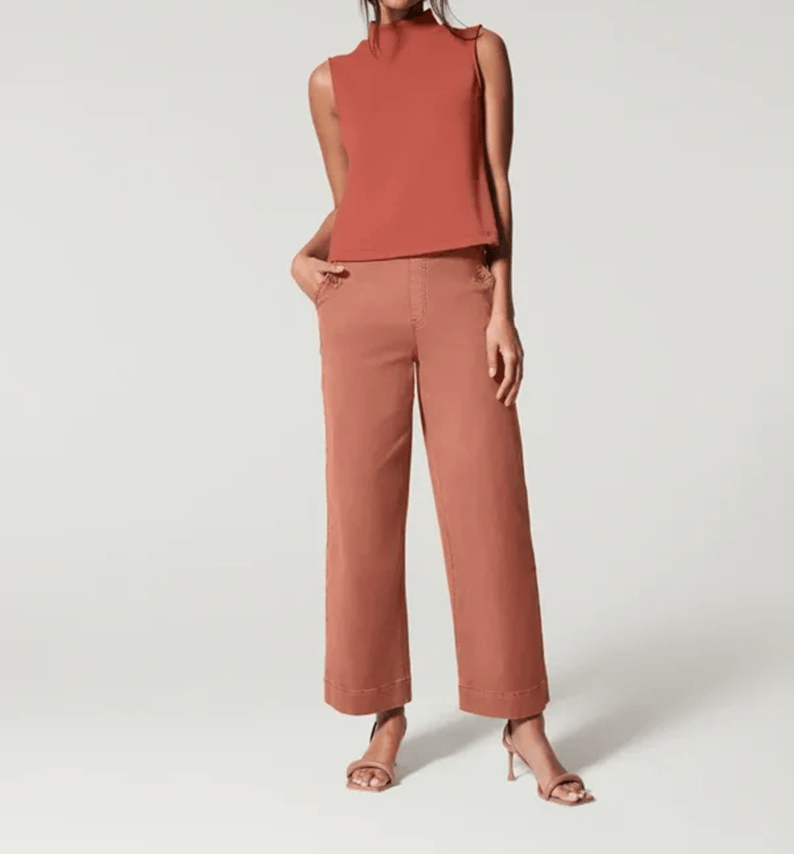 Stretch Twill Cropped Wide Leg Pants