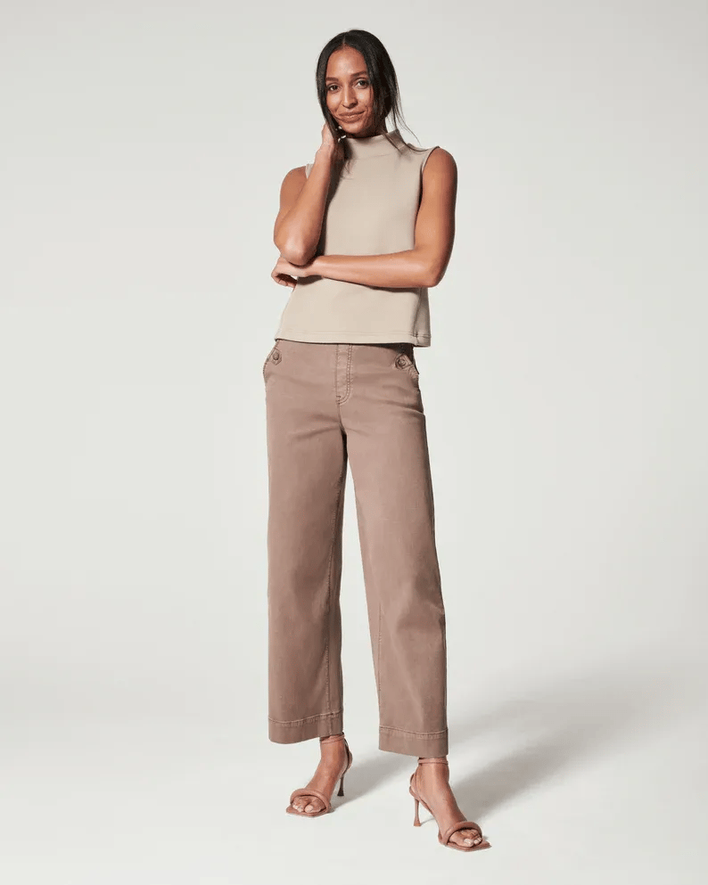 Stretch Twill Cropped Wide Leg Pants