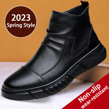Goacinap Breathable Leather British Non-Slip Casual Leather Shoes
