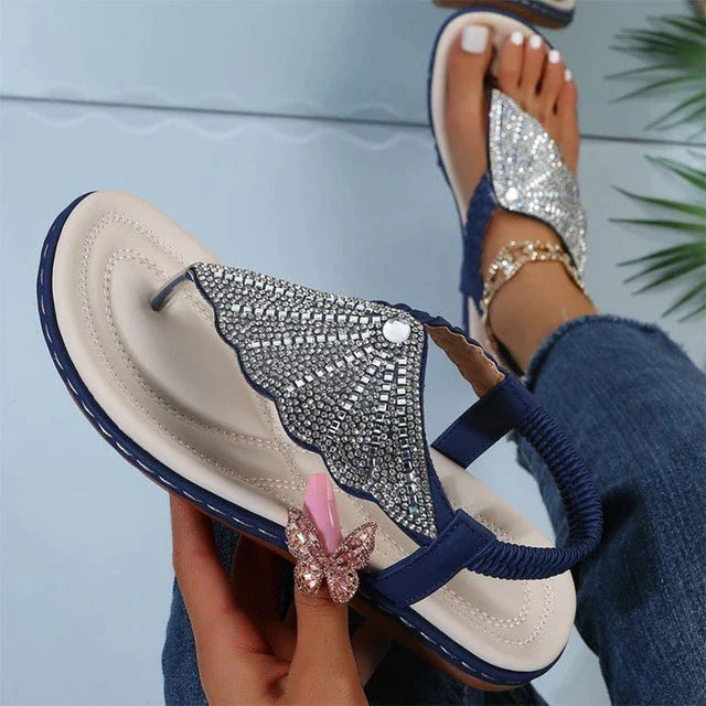 2023 Women Casual Orthopedic Sandals, Crystal Rome Fashion Clip Toe Slippers