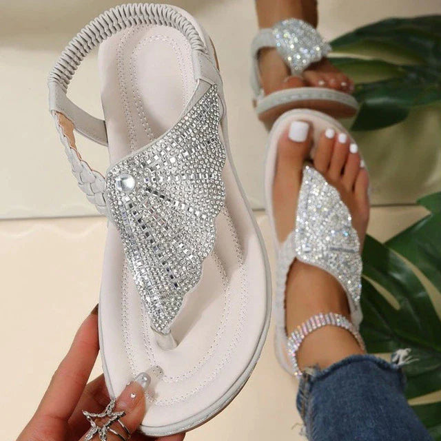 2023 Women Casual Orthopedic Sandals, Crystal Rome Fashion Clip Toe Slippers