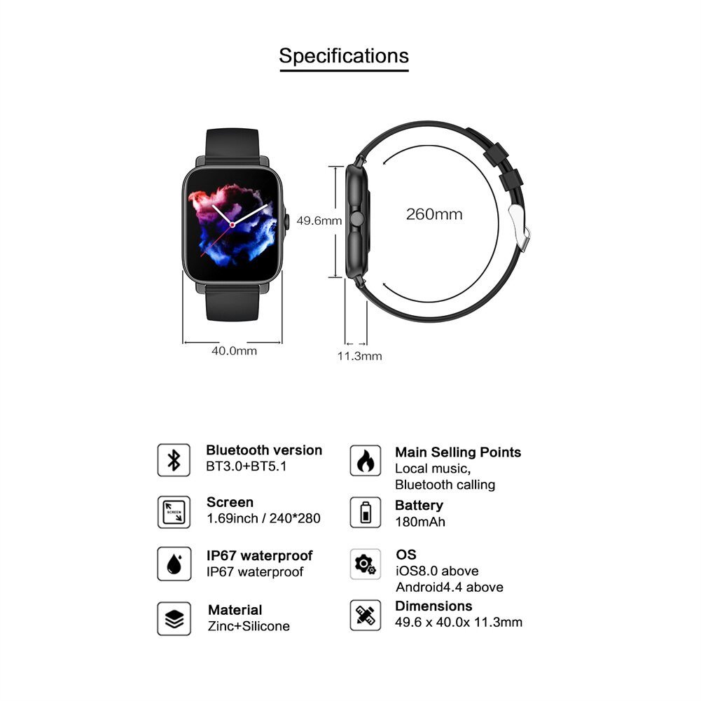 [All day monitoring of heart rate and blood pressure] Bluetooth fashion smartwatch