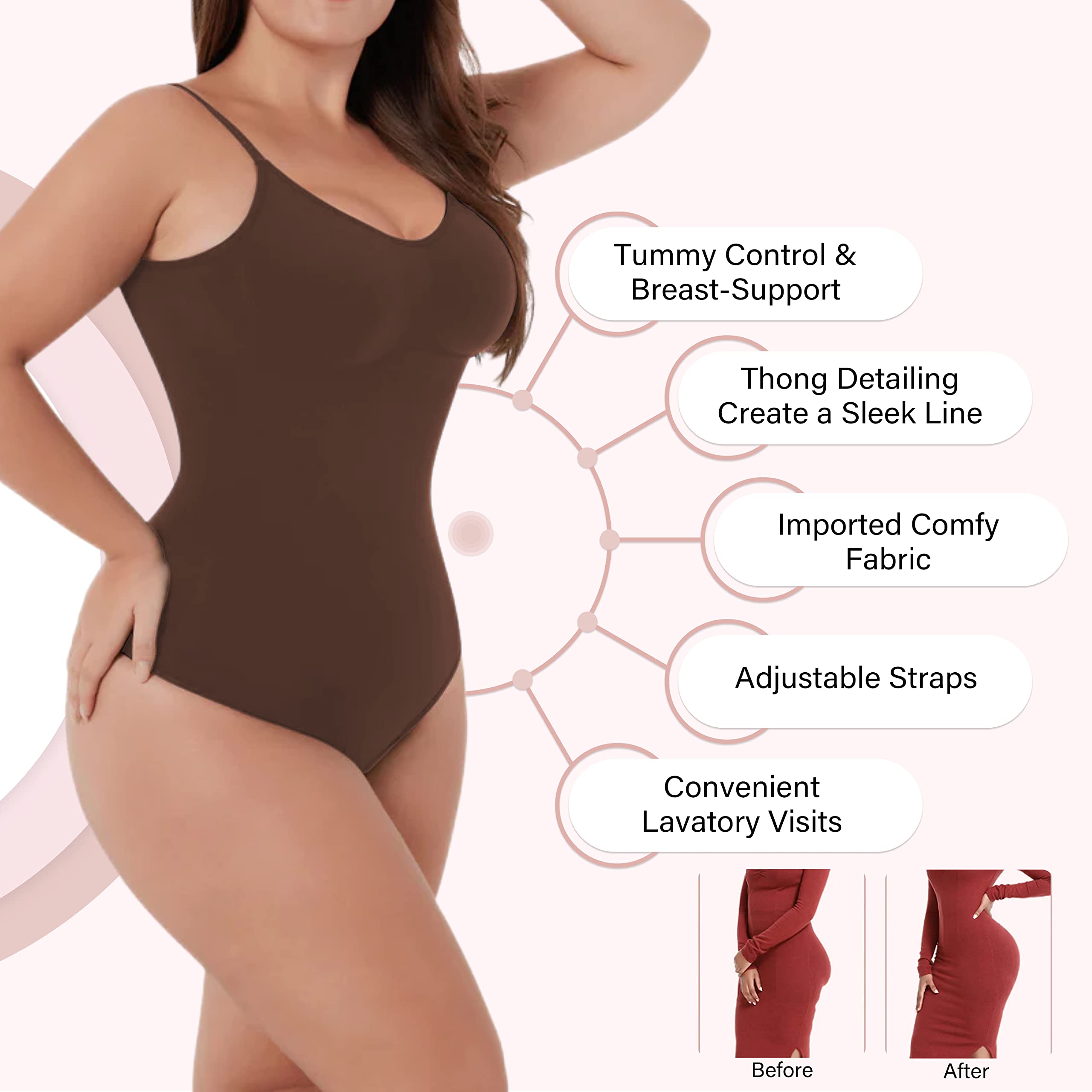 Soo Slick Bodysuit for Women - Tummy Control Shapewear Low Back | Sculpting Body Shaper Thong Dupes Shaping Leotard Tops