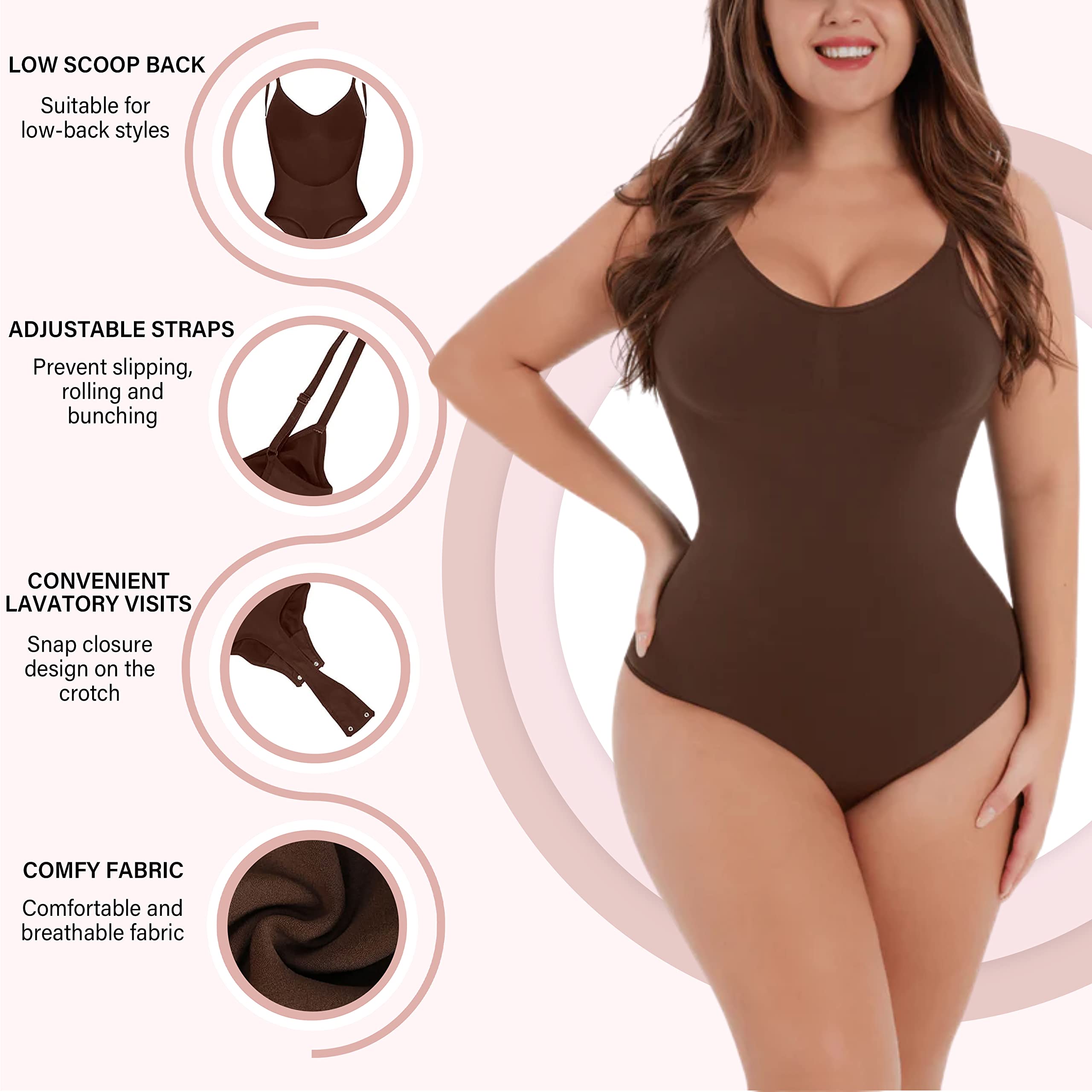 Soo Slick Bodysuit for Women - Tummy Control Shapewear Low Back | Sculpting Body Shaper Thong Dupes Shaping Leotard Tops