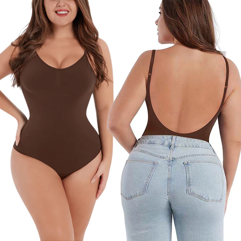 Soo Slick Bodysuit for Women - Tummy Control Shapewear Low Back | Sculpting Body Shaper Thong Dupes Shaping Leotard Tops