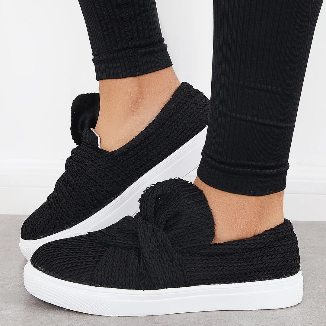 Bow Knit Platform Slip on Loafers Low Top Walking Shoes