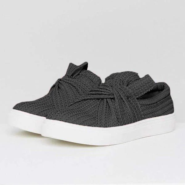 Bow Knit Platform Slip on Loafers Low Top Walking Shoes