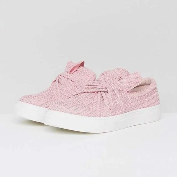 Bow Knit Platform Slip on Loafers Low Top Walking Shoes