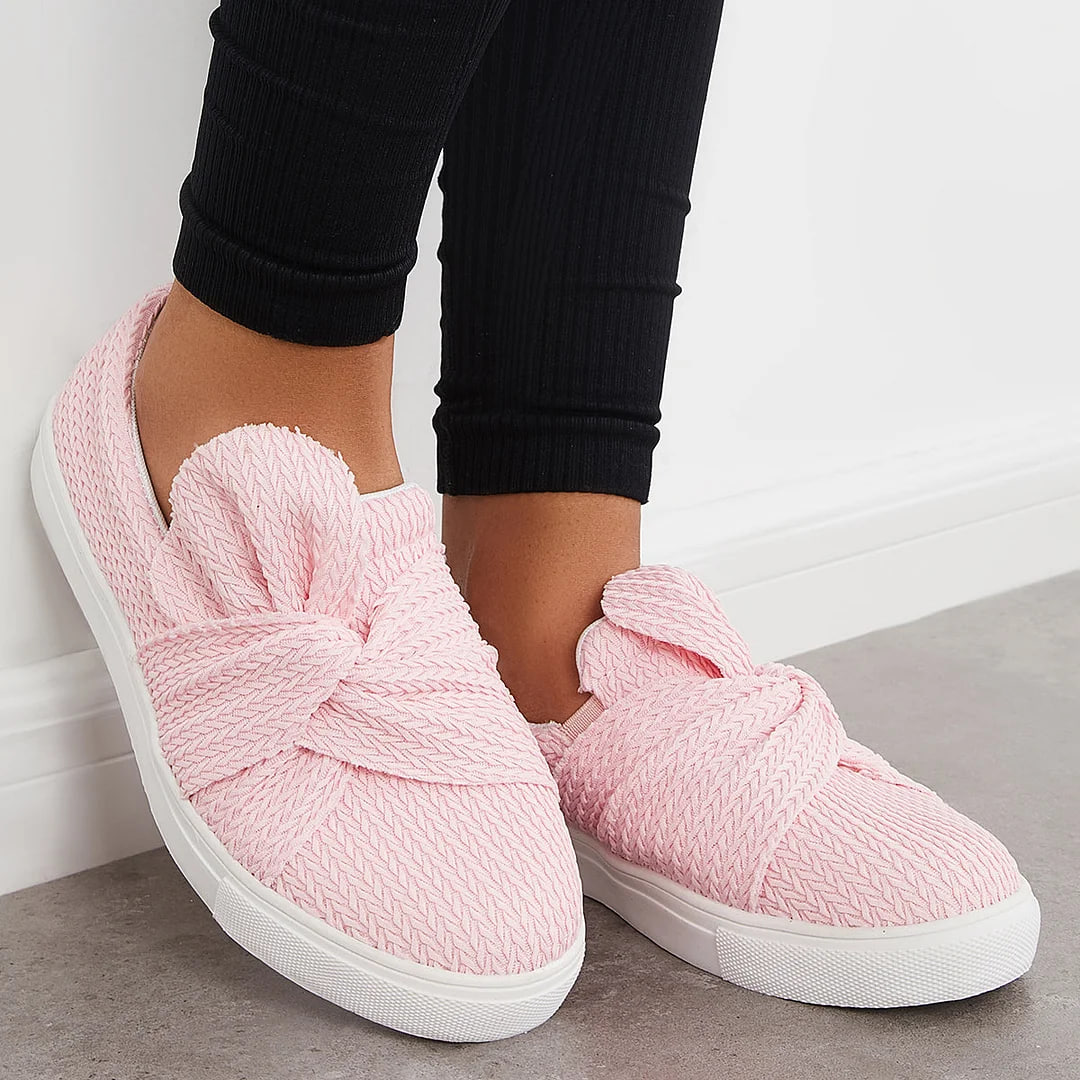 Bow Knit Platform Slip on Loafers Low Top Walking Shoes