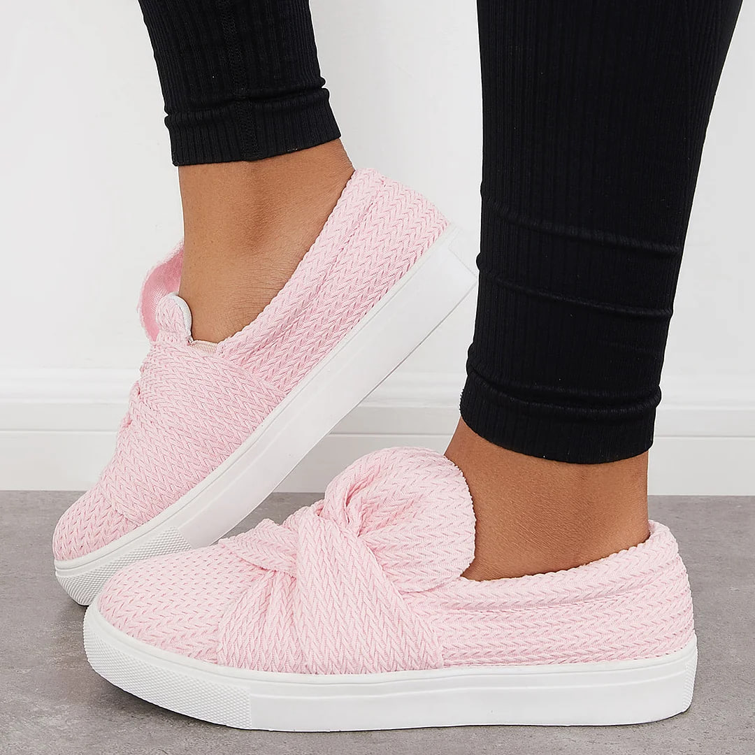 Bow Knit Platform Slip on Loafers Low Top Walking Shoes