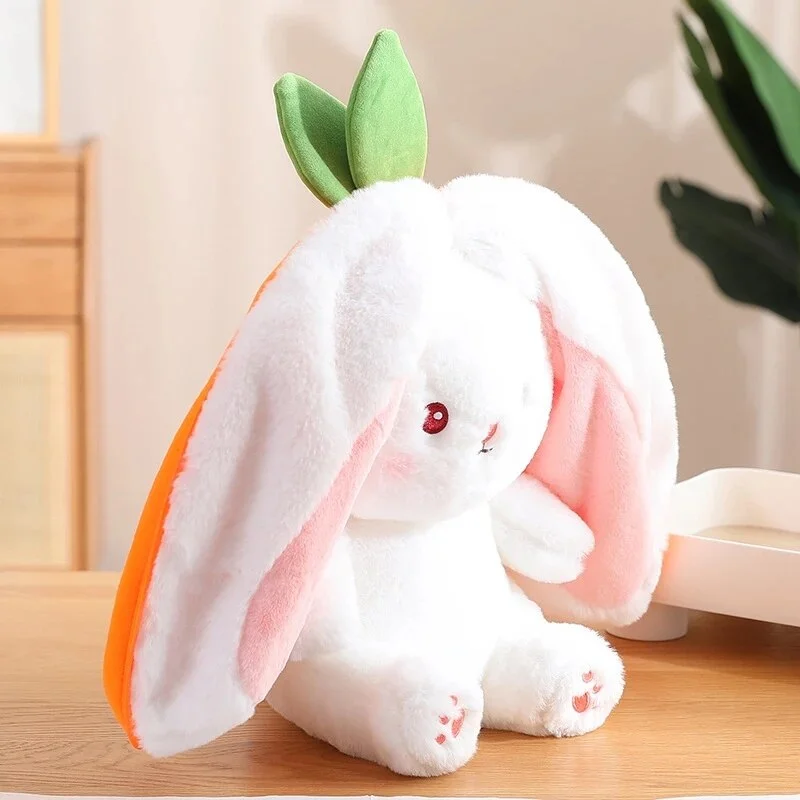 Creative Funny Doll Carrot Rabbit Plush Toy Stuffed Soft Bunny Hiding in Strawberry Bag Toys for Kids Girls Birthday Gift