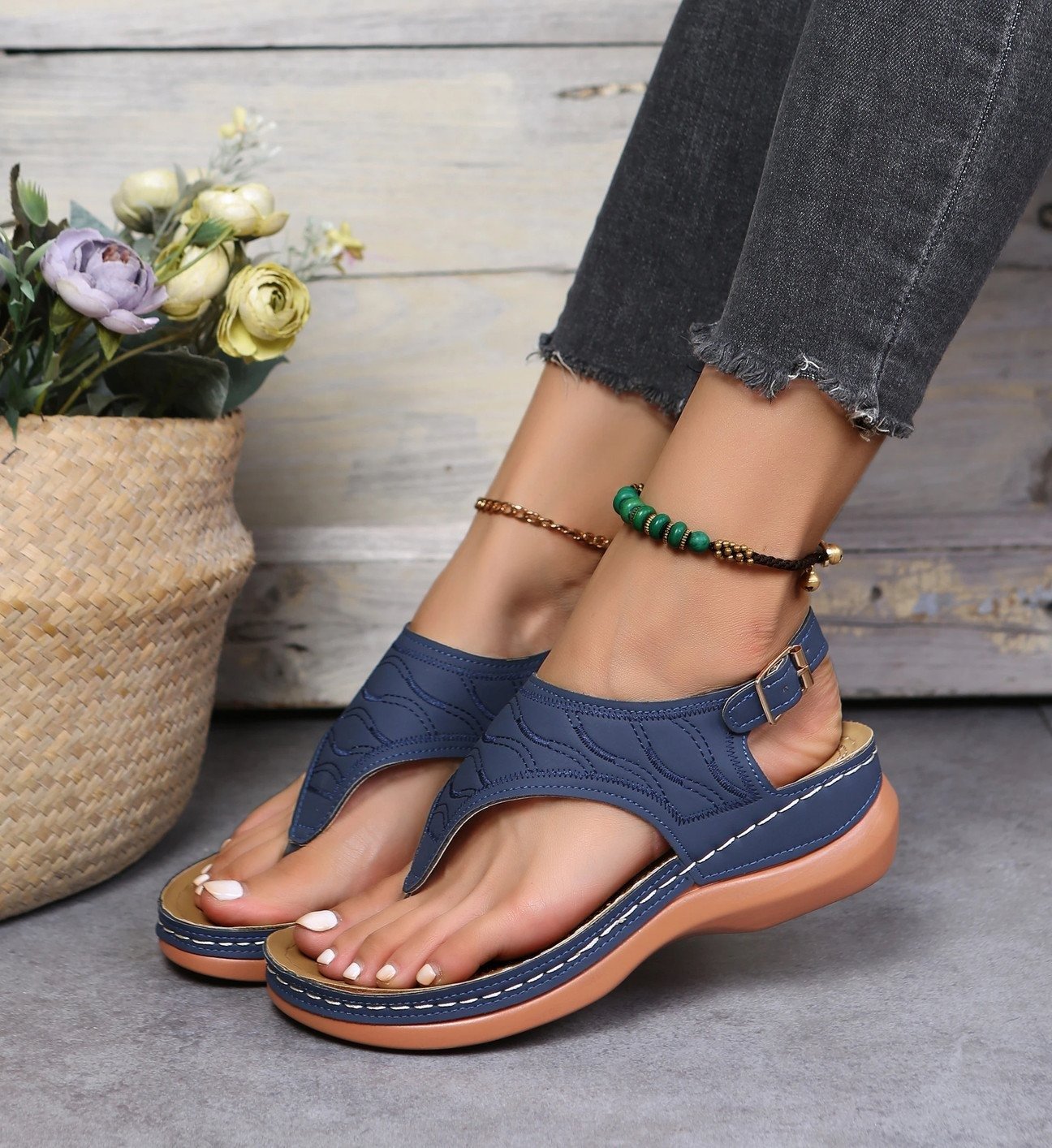 Embroidery Orthopedic Comfy Slipper Wedge Sandals