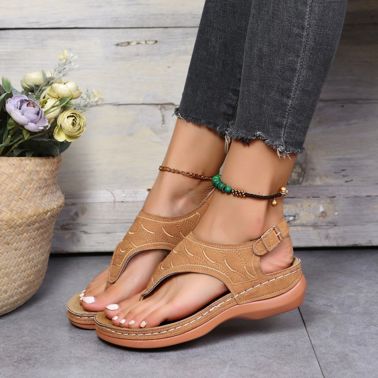 Embroidery Orthopedic Comfy Slipper Wedge Sandals