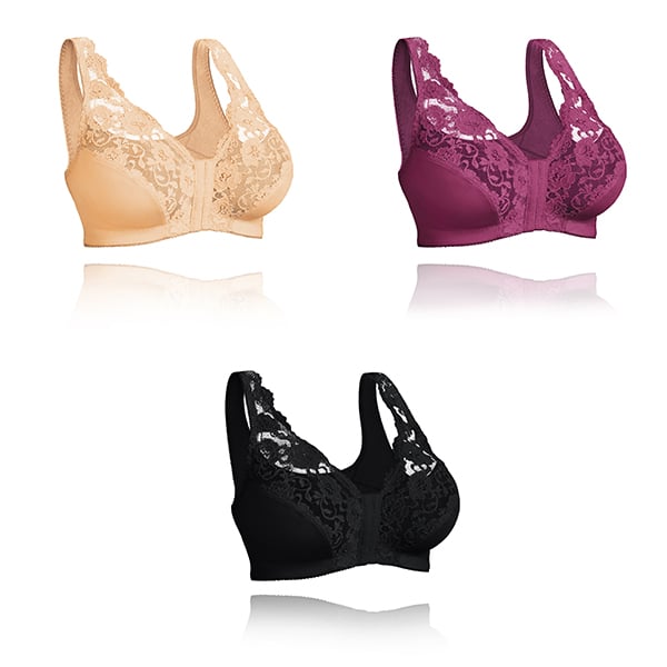 Front hooks, stretch-lace, super-lift, and posture correction - ALL IN ONE BRA!