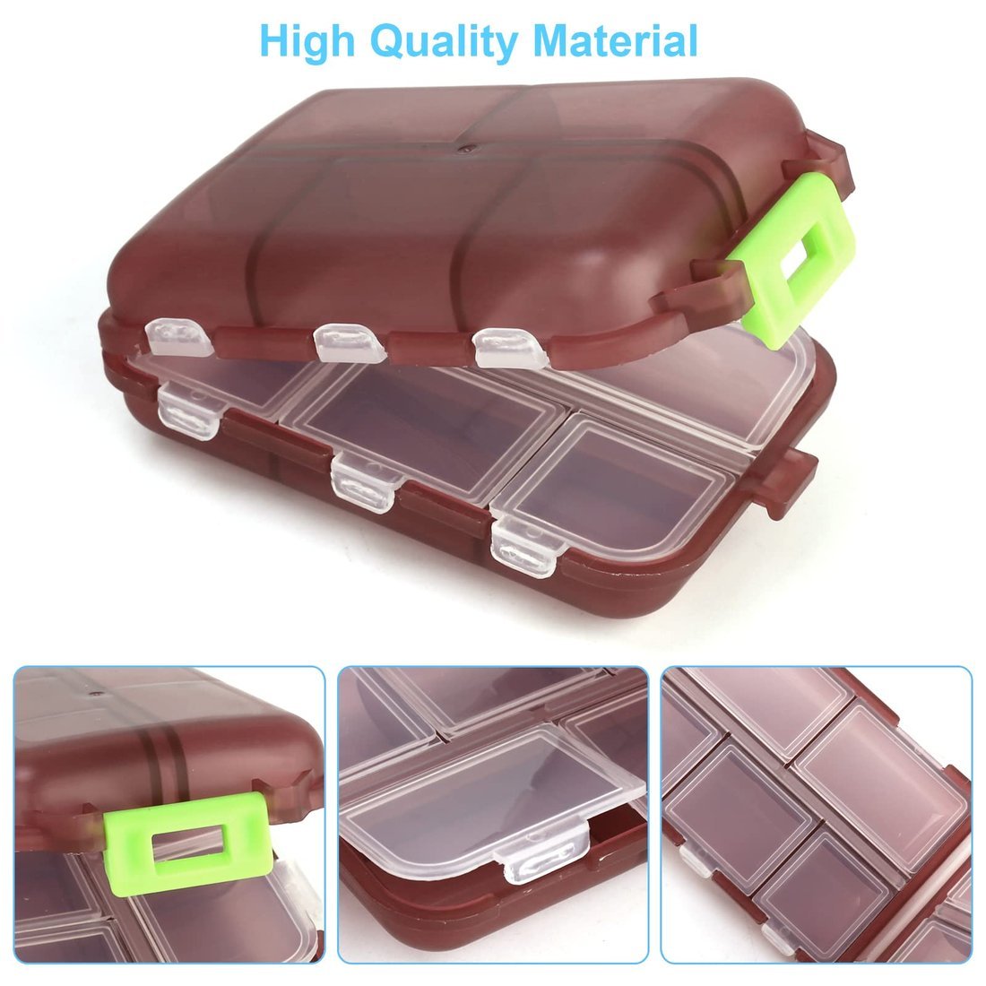 Grid Pill Box - 10 Compartments Portable Pill Case Travel Pill Organizer