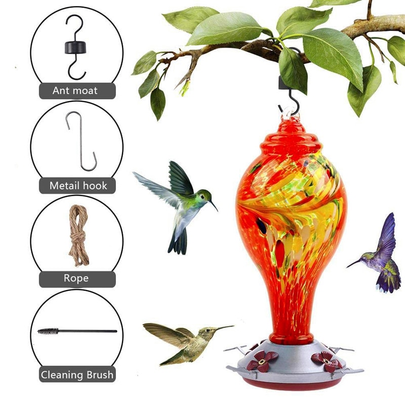 Hummingbird Feeder Hand Blown Glass