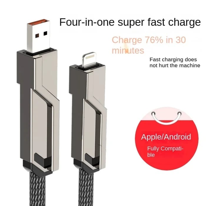 Last Day Promotion 49% OFF 4-in-1 (60W Fast Charging & Data Sync) Flat Braided Anti-Tangle Charger Cord with Velcro