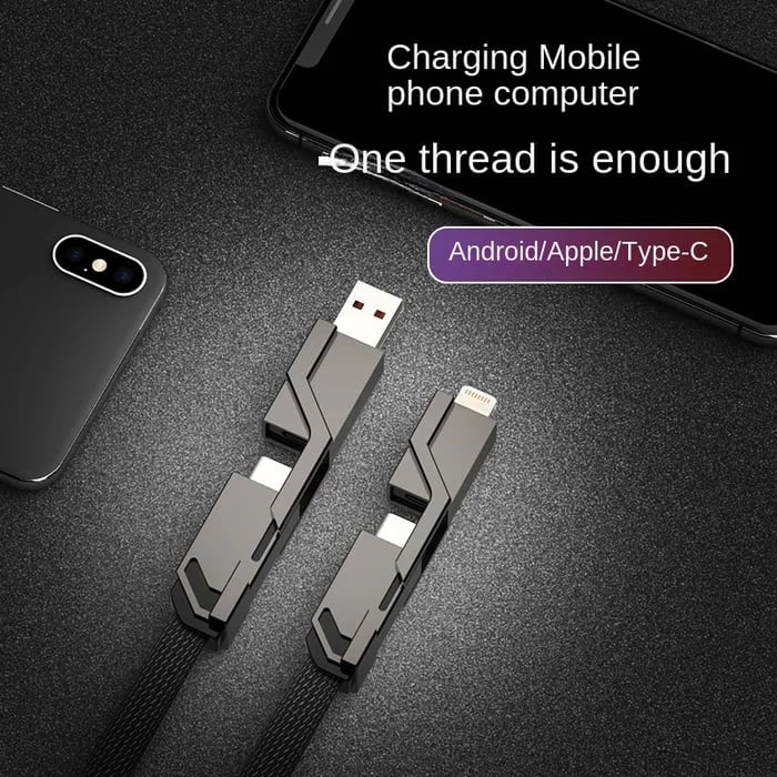 Last Day Promotion 49% OFF 4-in-1 (60W Fast Charging & Data Sync) Flat Braided Anti-Tangle Charger Cord with Velcro