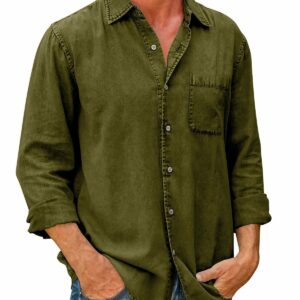 Mens Denim Long Sleeve Button Down Shirt