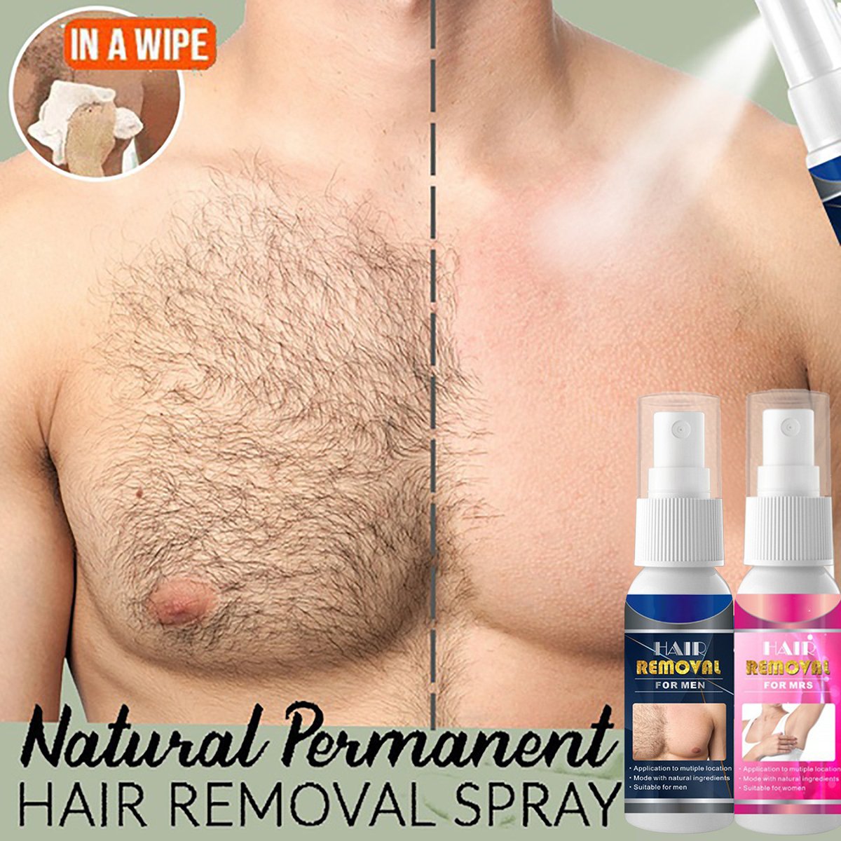 Natural Permarent Hair Removal Spray (Men And Women)