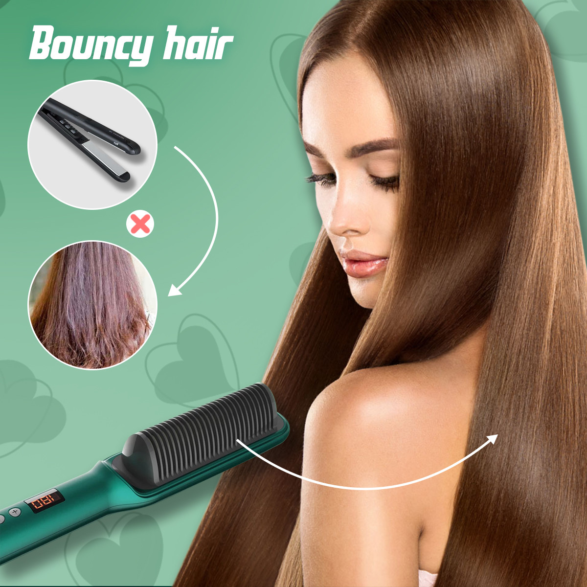 (NEW 2023 LUXURY VERSION) 2 in 1 Hair Negative Ion Hair Straightener Styling Comb US