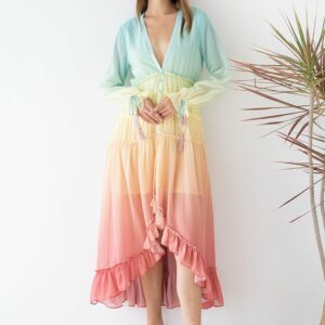 Rainbow Gradient V-Neck Maxi Dress