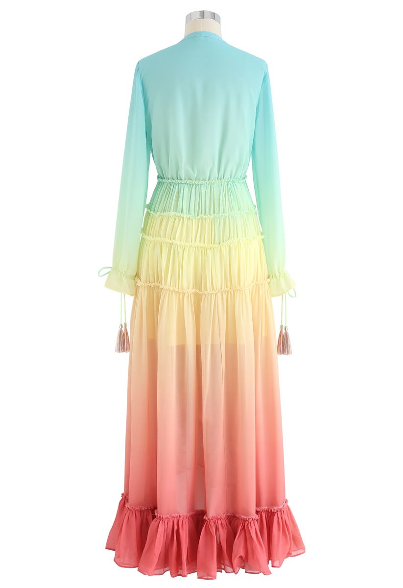 Rainbow Gradient V-Neck Maxi Dress