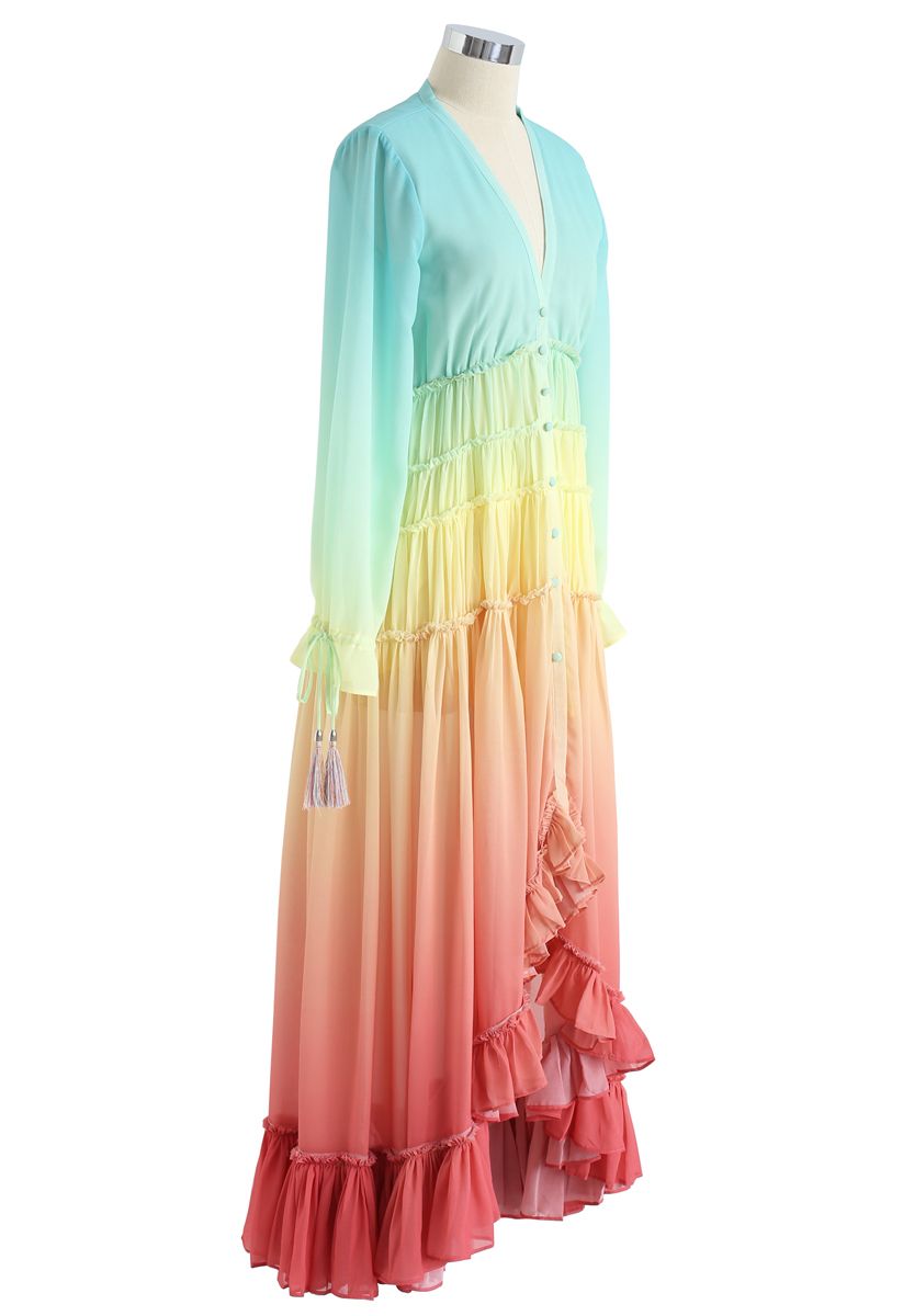 Rainbow Gradient V-Neck Maxi Dress