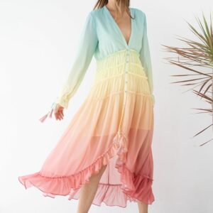 Rainbow Gradient V-Neck Maxi Dress