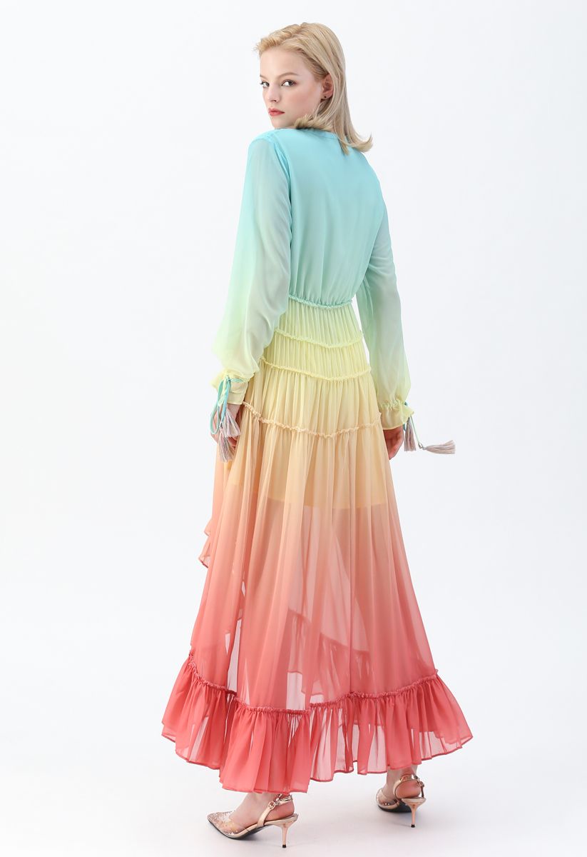 Rainbow Gradient V-Neck Maxi Dress