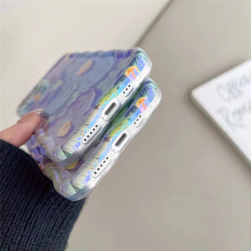 Retro Oil Painting Blu-Ray Flowers Shockproof Case for Iphone 13 12 13Pro 14Pro 13 Pro Max Silicone Cover Iphone 14 Fundas