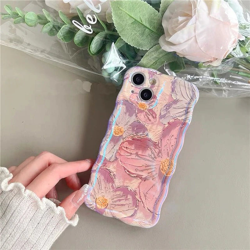 Retro Oil Painting Blu-Ray Flowers Shockproof Case for Iphone 13 12 13Pro 14Pro 13 Pro Max Silicone Cover Iphone 14 Fundas