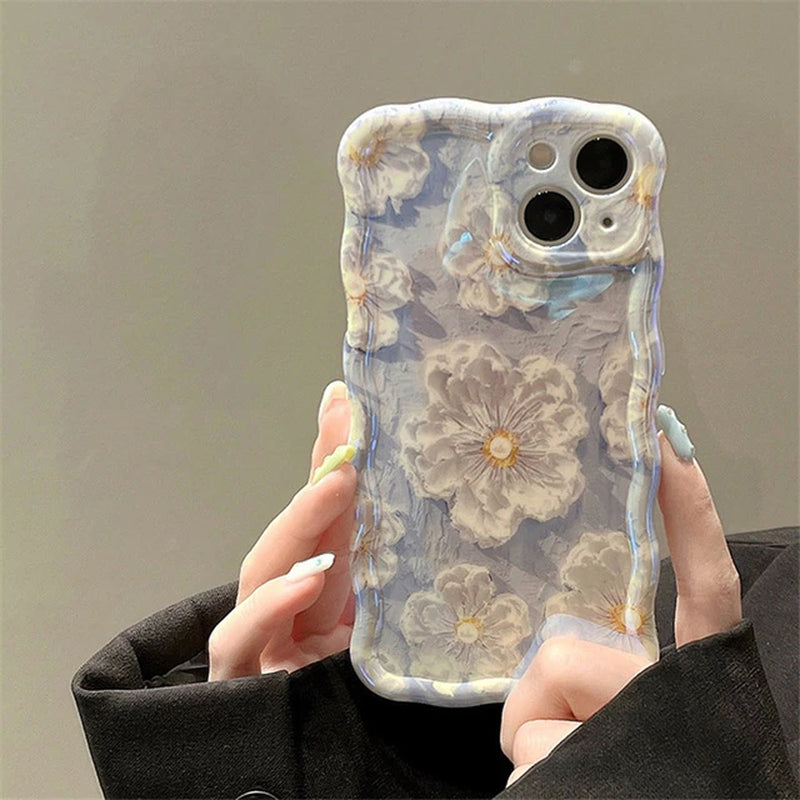 Retro Oil Painting Blu-Ray Flowers Shockproof Case for Iphone 13 12 13Pro 14Pro 13 Pro Max Silicone Cover Iphone 14 Fundas