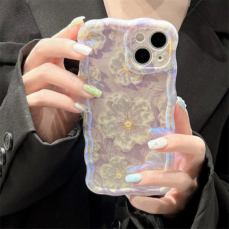 Retro Oil Painting Blu-Ray Flowers Shockproof Case for Iphone 13 12 13Pro 14Pro 13 Pro Max Silicone Cover Iphone 14 Fundas