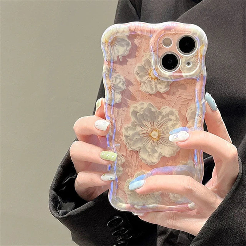 Retro Oil Painting Blu-Ray Flowers Shockproof Case for Iphone 13 12 13Pro 14Pro 13 Pro Max Silicone Cover Iphone 14 Fundas